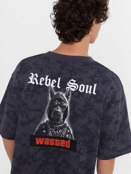 Футболка мужская серая с принтом и надписью "Rebel soul" миллитари варка на стали 111883