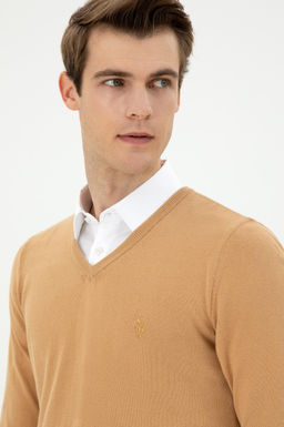 Erkek Slim Fit V Yaka Camel Basic Kazak - U.s. polo assn фото 2