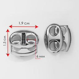 Цена за 2 шт. Фиксатор для шнура, двойной, d = 6 мм, 1,5 1,9 см, 10 шт, цвет серебряный - Арт узор фото 2