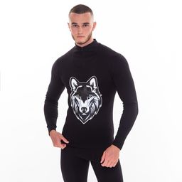 Термобельё мужское НАЧЁС (фуфайка, кальсоны) принт волк, цвет чёрный, размер 52