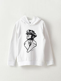 Kap??onlu Bask?l? Uzun Kollu Erkek ?ocuk Sweatshirt