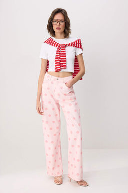 Pembe Puantiyeli Y_ksek Bel Wide Leg Jeans TWOSS26JE00341 - Trendyolmilla фото 2