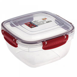 Контейнер для продуктов пластмассовый Мастер 1,5л, 17х17х9,5см, квадратный, с клипсами, воздухонепроницаемый (герметичный), съемный силиконовый уплотнитель, подходит для СВЧ, цвета микс (Россия)
