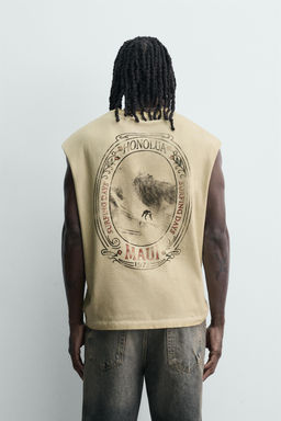 CAMISETA TANK RELAXED FIT ESTAMPADO / Crudo