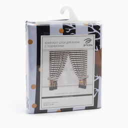 Комплект штор для кухни с подхватами «Этель. Золотой город, 2 шт., белые, чёрные, 145×180 см