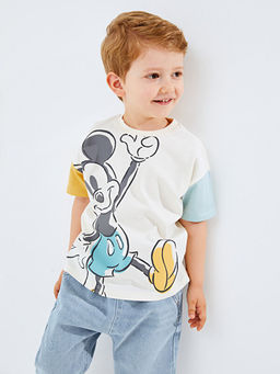 Bisiklet Yaka K?sa Kollu Mickey Mouse Bask?l? Erkek Bebek Ti??rt