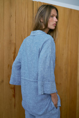 CAMISA SAFARI CON LINO SET / Azul claro - Zara фото 4