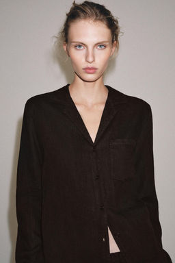 CAMISA LINO BOLSILLO ZW COLLECTION / Marr?n - Zara фото 2