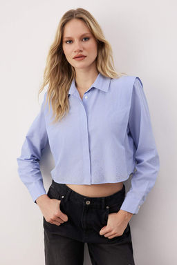 Mavi Kollar? Vatkal? Tasl? Crop Dokuma Gomlek TWOSS24GO00041