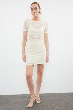 Ekru Ajurlu/Delikli Cicek Desenli Triko Alt-Ust Tak?m TWOSS24AU00146 - Trendyolmilla фото 2