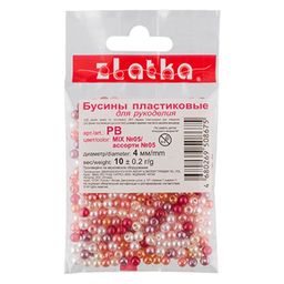 Бусина Zlatka MIX пластик PB 4 мм 10 х 10 г 0.2 г №05 ассорти