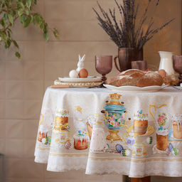 Скатерть Этель Пасхальные куличи d=148 см, 100% хл, саржа 190 гр/м2  фото 8