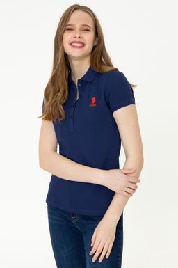 U. S. Polo Assn Женская темно-синяя базовая футболка с воротником-поло - U.s. polo assn фото 3