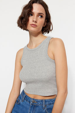 Lacivert-Gri 2li Paket Fitted/Vucuda Oturan Crop Halter Yaka Fitilli Esnek Orme Atlet TWOSS21AL0058