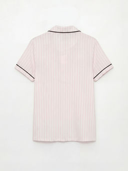 G?mlek Yaka ?izgili Kad?n ?ortlu Pijama Tak?m?