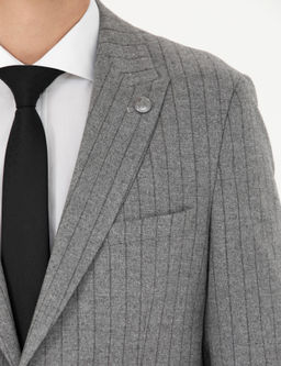 Gri Ekstra Slim Fit _izgili Tak_m Elbise