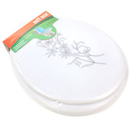 Сиденье для унитаза мягкое "Полевые цветы" 42х36см, вышивка, кожзам, наполнитель поролон, белый (Китай)