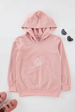 Pudra K?z Cocuk Kalp Pamuklu Orme Sweatshirt TKDAW25SW00012