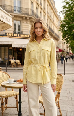 K13734 Рубашка с поясом OVERSIZE ЖЕЛТЫЙ