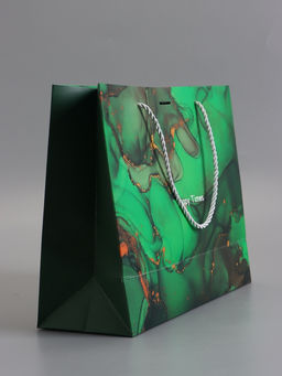 Пакет подарочный ламинированный «Мрамор», зеленый с бантиком, 32×25×11 см