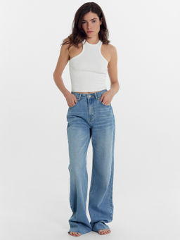 Брюки женские джинсовые wide leg fit голубые голубой 2024-DTW1301-1 - Mark formelle фото 2