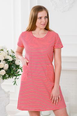 Туника женская из кулирки Руслана красная полоса на бежевом - Амадэль фото 2