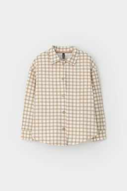 КР 302559/бежевая клетка на сахаре к567 рубашка для дев