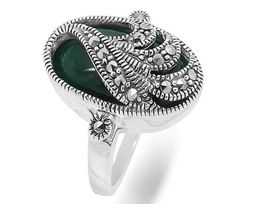 Кольцо из серебра зеленый агат, марказит, SL-AGA75