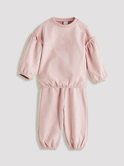 Bisiklet Yaka K?z Bebek Sweatshirt ve E?ofman Alt 2li