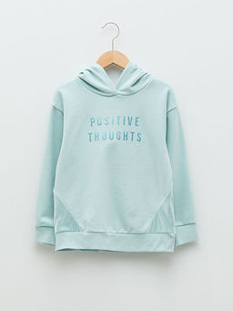 Kap??onlu Yaz? Bask?l? Uzun Kollu K?z ?ocuk Sweatshirt