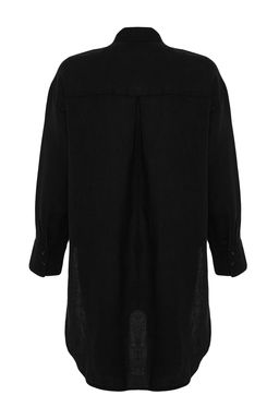 Siyah %100 Keten Oversize Gomlek TWOSS23GO00443
