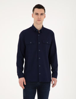 Lacivert Comfort Fit Uzun Kollu G_mlek