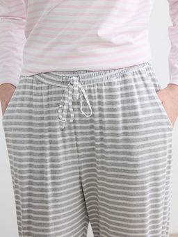 Beli Lastikli ?izgili Kad?n Jogger Pijama Alt?