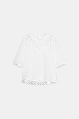 CAMISA BORDADA CON LINO ZW COLLECTION / Blanco