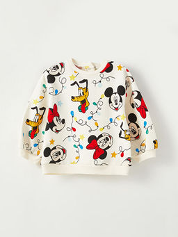 Bisiklet Yaka Uzun Kollu Minnie Mouse Bask?l? K?z Bebek Sweatshirt