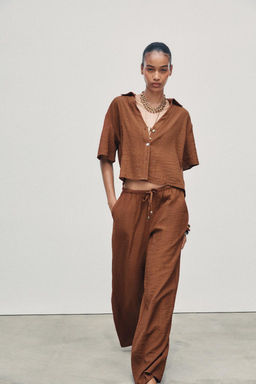 WIDE-LEG TROUSERS WITH ELASTIC WAISTBAND - Zara фото 22