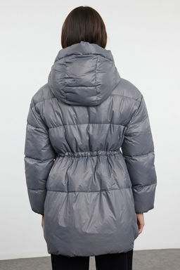 Gri Oversize Kapusonlu Kaz Tuylu Sisme Mont TWOAW25MO00111 - Trendyolmilla фото 5