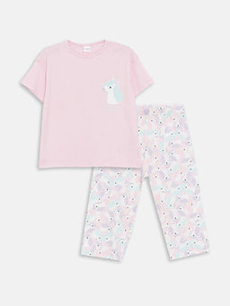 Bisiklet Yaka Bask?l? K?sa Kollu K?z ?ocuk Pijama Tak?m?