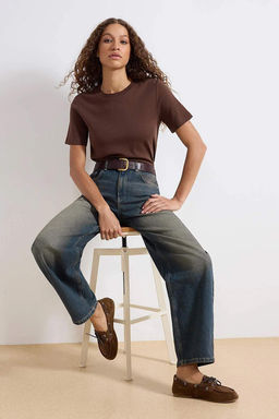 TRENDYOLMILLA Koyu Mavi More Sustainable Normal Bel Skater Jeans TWOAW25JE00140  фото 7