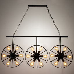 Светильник подвесной BayerLux «Колёса», люстра 18×40 Вт, E27, чёрный, 65×10×150 см