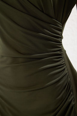 Haki Duz Buzgu / Drape Midi Buzgu Drape Detayl? Kruvaze Yaka Orme Elbise TWOSS25EL00098