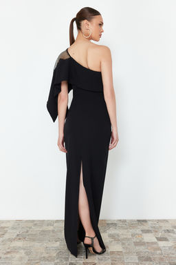 Siyah Vucuda Oturan Tas Aksesuarl? Tek Kol Dokuma Uzun Abiye Elbise TPRSS24AE00132 - Trendyolmilla фото 6