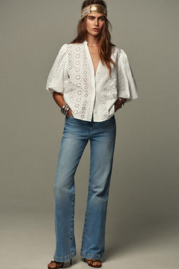 SHIRT WITH CUTWORK EMBROIDERY AND PUFF SLEEVES