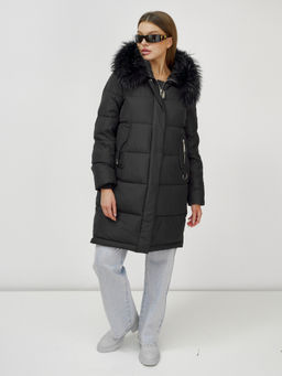 Куртка Бренд Visdeer  ПРЕМИУМ КЛАССА зимняя с мехом ЕНОТА, черного цвета  фото 2