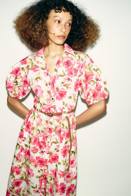 FLORAL PRINT MIDI DRESS WITH BELT - Zara фото 2