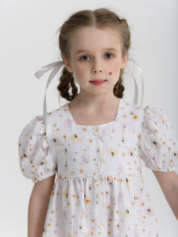 Платье для девочки на пуговицах, белый/цветочек - Lesi kids фото 9