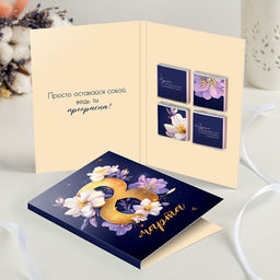 Открытка 4 шоколадки "С 8 марта! (фиолетовая тёмная)"