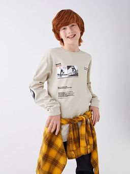 Bisiklet Yaka Bask?l? Uzun Kollu Erkek ?ocuk Ti??rt