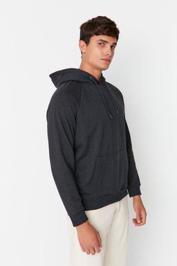 Antrasit Melanj Regular/Normal Kesim Kapusonlu Ici Polar/S?cak Tutan Sweatshirt TMNAW23SW00194