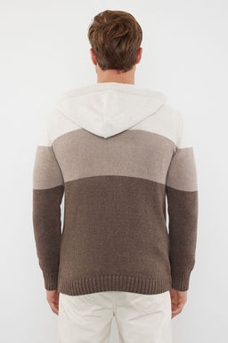 Ekru Regular Yunlu Kapusonlu Renk Bloklu Triko Kazak TMNAW22KZ0822